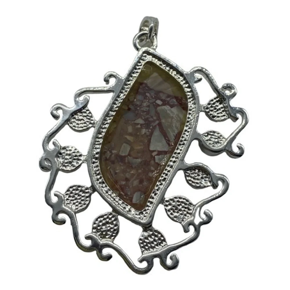 Rainbow Jasper Gemstone Sterling Silver 925 Pendant 2.5in